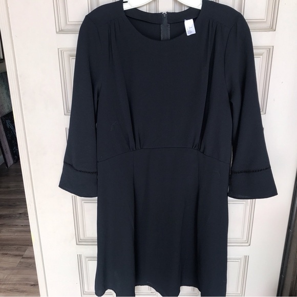 Unbranded Crepe Dress Black Wide Sleeve Flare Skirt Zip Back Sz12 - Picture 1 of 10